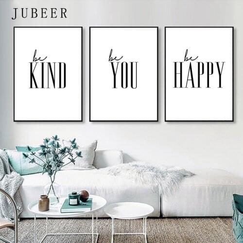 Inspirational Quotes Wall Art Kind Happy Posters and Prints Modern Canvas Printings Letter Decorative Picture for Living Room