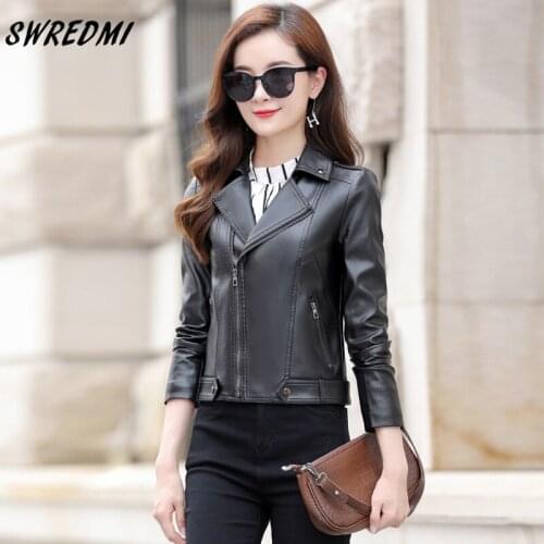 Spring Leather Coat Women Slim Fashion Zipper Motorcycle Leather Jacket Plus Size 5XL Epaulet Black Clothing Suede SWREDMI