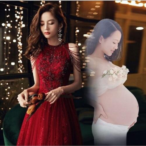 Wine champone long sweat pregnant lady girl women princess bridesmaid banquet party ball prom dress gown free shipping