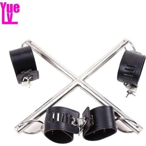 YUELV Cross Stainless Steel Spreader Bar Bondage With Pu Leather Hand & Ankle Cuffs Fetish Slave Restraint Adult Game Sex Toys