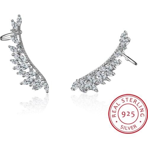 925 sterling silver Needle Zirconia Angel Wings Stud Earrings For Women Bijoux Fine Jewelry Ear Cuff Cute Gift