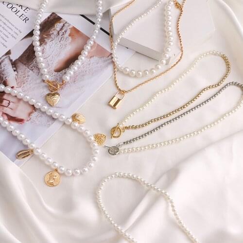 ZOVOLI Vintage Luxury Beaded Shell Pearl Choker Necklaces For Women Fashion Multi-layer Love Lock Pendant Collar Chokers Jewelry