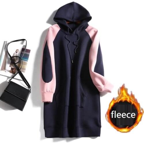 Size 8XL 150kg Winter Women Fleece Dress Casual Loose Long Hoodies Dress Solid Color Thick Warm Plus Size Dress