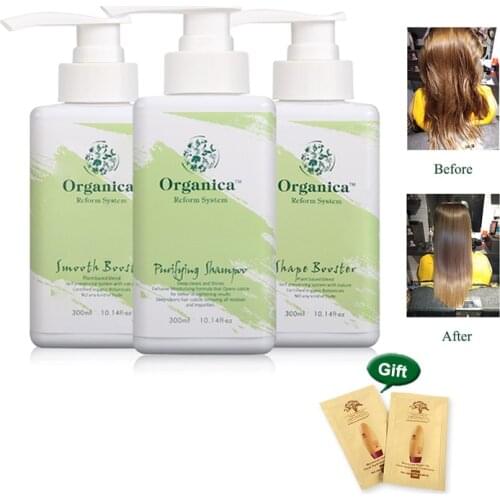 100% Natural Green Botanicals 300ML Shape Keratin+Purifying Shampoo+Smooth Booster With Straighten and Smooth Damaged Cruly Hair