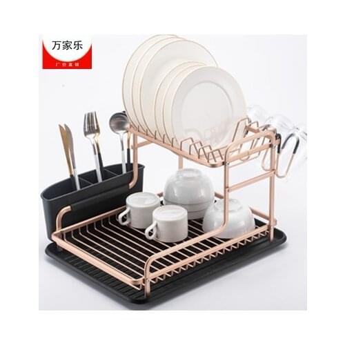 2 Tier Silver Stainless Aluminum Kitchen Dish Rack Sink Drainer Plate Drying Shelf Organizer Accessories Cutlery Glass Storage