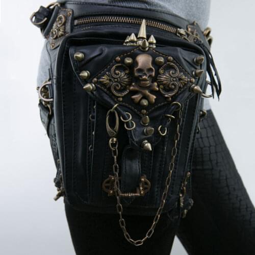 Gothic Rivet Women Thigh Leg Bag Steampunk Retro Rock Waist Hip Belt Skull Bag Men Motorcycle Crossbody Shoulder Bags Pouch