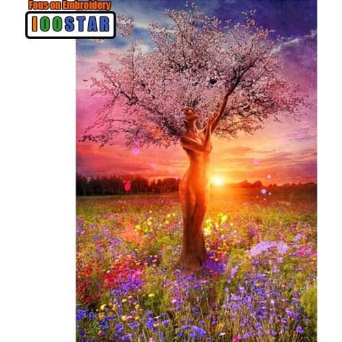 5D Diy Embroidery Scenic People Tree Needlework Cross Stitch Square Resin Full Diamond Painting Landscape