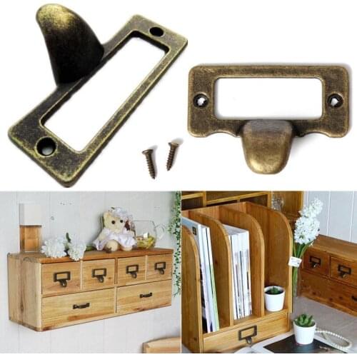 6pcs File Name Card Handle Cabinet Handles Label Hold Antique Brass Drawer Label Pull Cabinet Frame Handle File Name Card