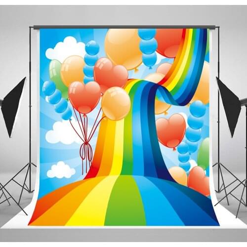 7x5ft photo background Baby Shwer party rainbow photography background blue balloon newborn birthday for studio background