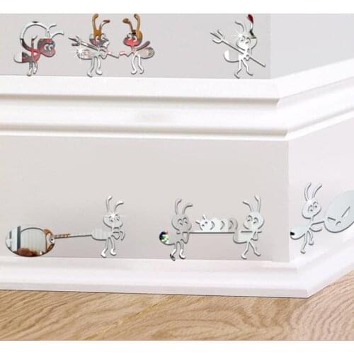 Ant Moving House Wall Stickers Cute DIY Removable Wall Mirror Effect Decor Decals-Silver