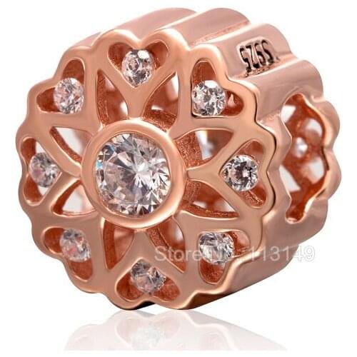 White Zircon Micro Pave 925 Sterling Silver Hollow Round Bead Fit European Charm Bracelet Necklace SGPB4108