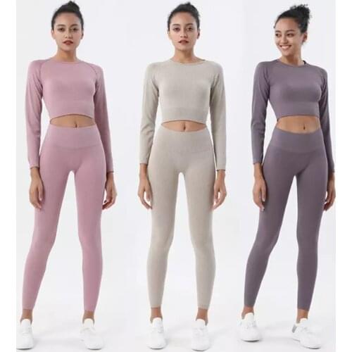 Seamless Yoga Set Women Fitness Sports Suits Gym Clothes Long Sleeve Shirts High Waist Running Leggings Workout Pants Shirts