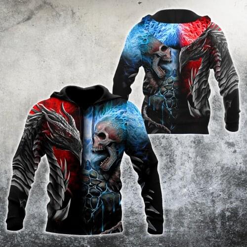 Skull And Dragon 3D All Over Printed Fashion Mens Autumn Hoodies Sweatshirt Unisex Streetwear Casual Zip Jacket Pullover KJ502