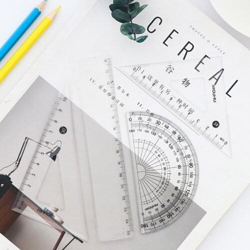 DL LB00424 loving ruler set students simple transparent sleeve ruler + + 4 sets of triangular ruler protractor