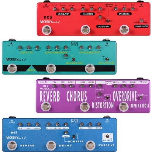 MOSKY audio RC5 6-in-1 Guitar Multi Effects Pedal Reverb Chorus Distortion Overdrive Booster Buffer Pedal Full Metal Shell
