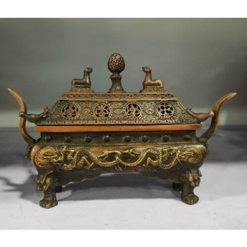 Vintage Collectible Decorated Old Handwork bronze Carved Dragon Incense Burner