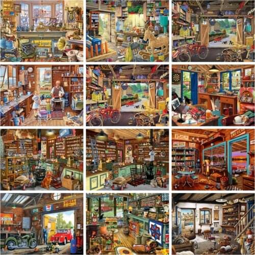 Huacan 5d Diamond Painting Full Drill Shop Building Home Decor Embroidery Mosaic Warehouse Diamond Pictures Home Decor