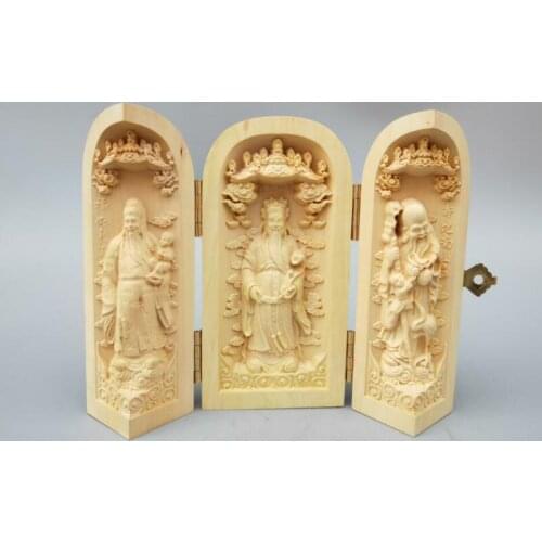 Chinese Wood Carving The Fu Lu Shou God Buddha Statue