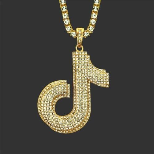 Iced Out Musical Note Necklace Pendant Pave Full Rhinestone Hip Hop Treble Clef Music Jewelry For Men Women Gift