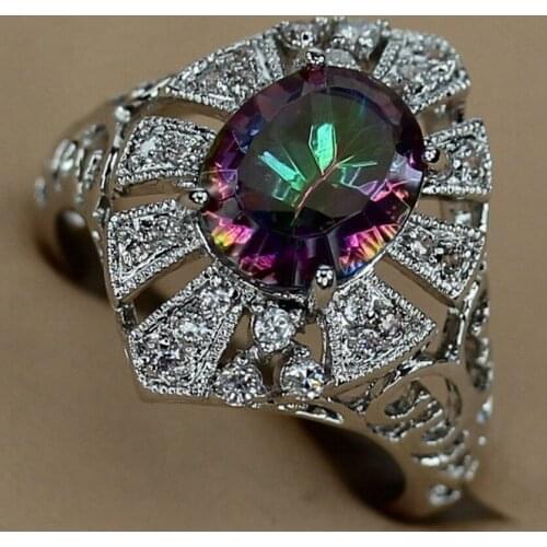 Fleure Esme Lovely Engagement wedding rings for men and women my orders Rainbow Cubic Zirconia Rhodium Plated R3333 size 6 7 8 9