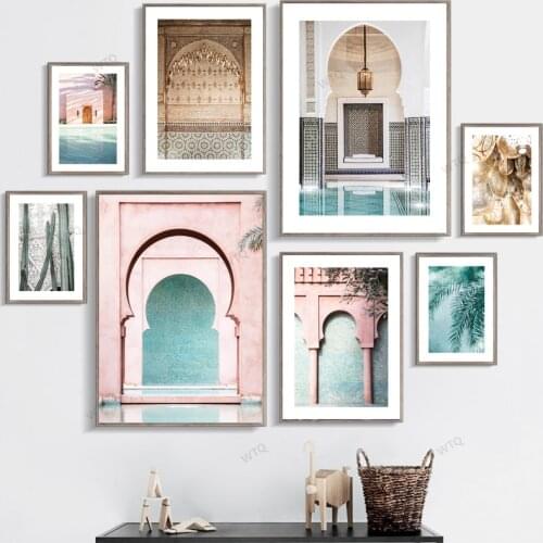 WTQ Muslim Building Mosque Morocco Door Canvas Painting Affiche Murale Islam Minimalist Wall Art Picture Room Decor Home Decor