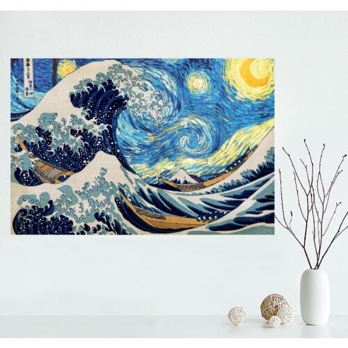 Custom Katsushika Hokusai Great Wave Canvas Painting Poster Home Decor Cloth Silk Fabric Wall Art Poster for Living Room
