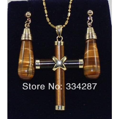 Beautiful tiger eyes stone earrings pendant necklace set