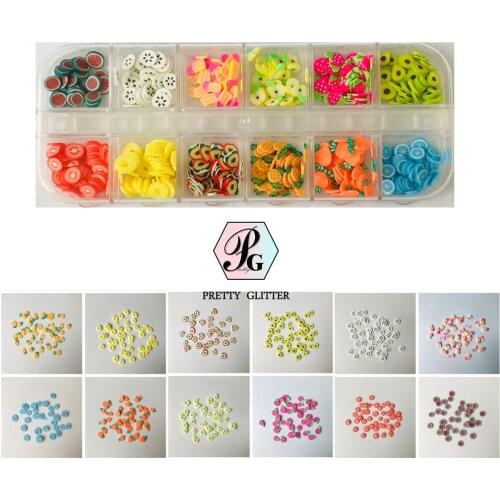 PrettyG Set 2 - 12 kinds of 3D Fruit Slices Cake Slices Supplies Polymer Soft Clay Decoration for Nail Art Slime Kit DIY