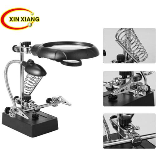 Desktop Magnifier Lamp Third Hand Soldering Magnifier 10X 2.5X 7X Magnifying Glasses with Led Light Repair Loupe Soldering Arm