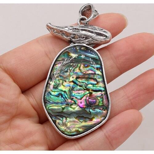 Natural Abalone Shell Fashion Trend Inlaid Irregular Egg Shaped Pendant Handmade DIY Necklace Jewelry Men and Women Size 33x60mm