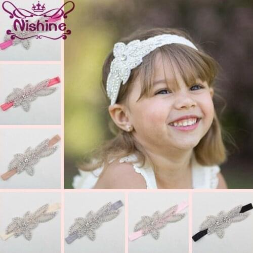Nishine Luxury Girls Flower Rhinestone Headband Elastic Kids Hair Accessories Wedding Party Outdoor Headwear Photo Prop