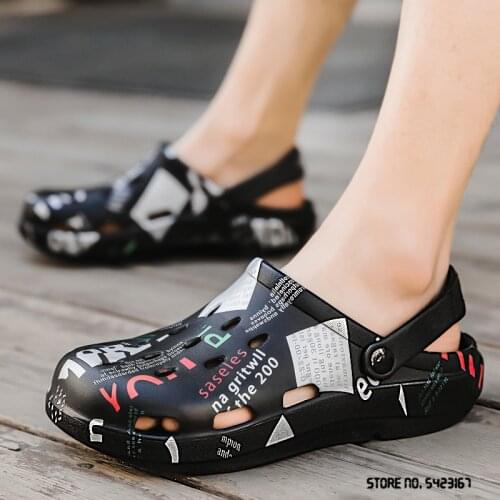 New Charm Street Graffiti Garden Eva Sandals Hole Shoes Home Slippers Summer Men Beach Flat Hollow Out Buckle Footwear