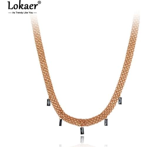 Lokaer Original Design Titanium Stainless Steel Black CZ Crystal Charm Pendant Necklaces Trendy Choker Necklace For Women N20122