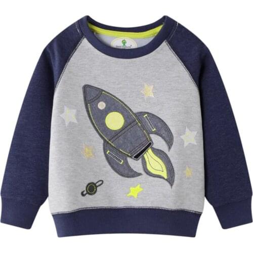 Gold Treasure Autumn Winter Boys Sweatshirts With Embroidery Rocket Childrens Cotton Clothes Hooded Shirts Kids