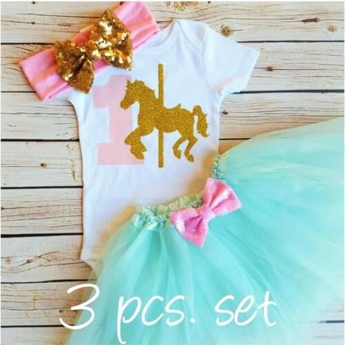 Custom Carousel Horse first birthday Newborn infant bodysuit onepiece Tutu Dress romper Outfit Sets baby shower party favors