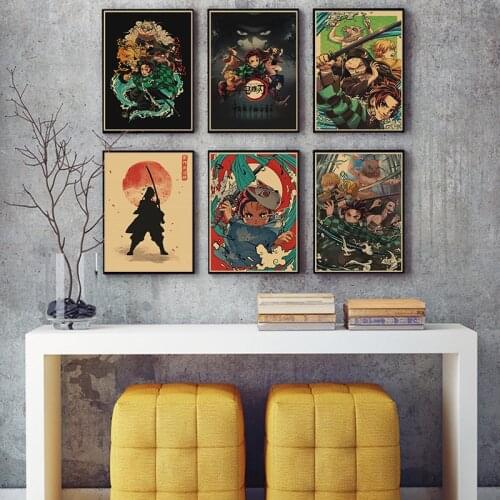 Demon Slayer Anime Poster Kimetsu no Yaiba Retro Poster kraft paper Printed For Kids Posters For Home Bar Room Decor