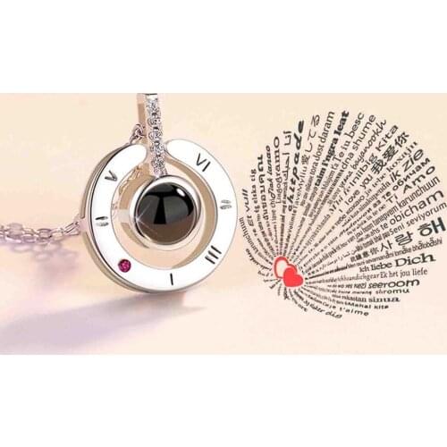 Dropshipping Rose Gold Silver 100 Languages I Love You Shaking Sounds with Projection Clavicle Romantic Memory Wedding Necklace