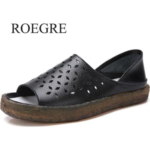 Womens Sandals 2019 New Summer Genuine Leather Handmade Ladies Shoe Leather Sandals Women Flats Retro Style Mother Shoes