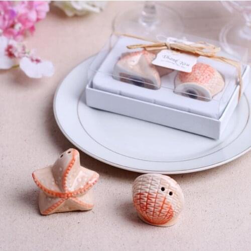 Cute 2pcs/set Seashell Beach Theme Salt and Pepper Shaker For Baby Shower Wedding Favor Gift LX2870