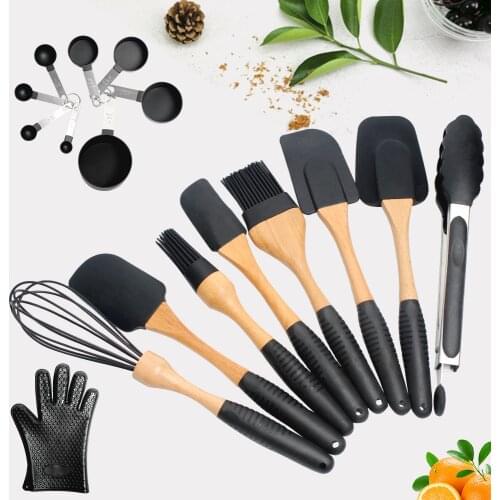 17pcs Silicone Spatula Kitchenware Kit Cooking Turners Utensils Baking Tools Set Wooden Handle Cookware for Dessert 7/8pcs