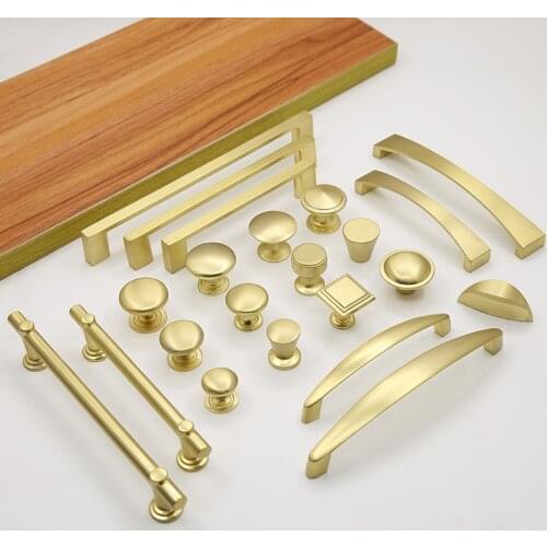 Modern Minimalist Furniture Cabinet Door Brass Handle Wardrobe Drawer Golden Copper Brushed Single-hole Handle Copper Color