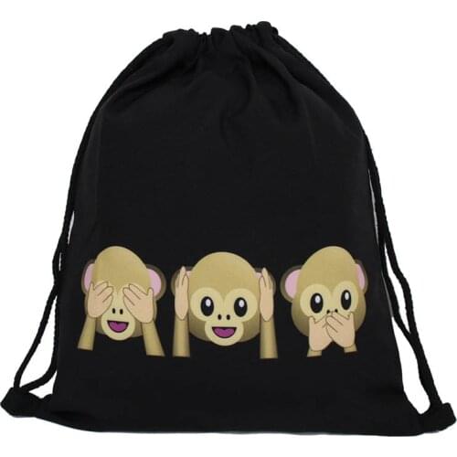 Drawstring Bags Black Color with cartoon prints wedding Jewelry Gift Bags Men women outdoor sports bag with large capacity