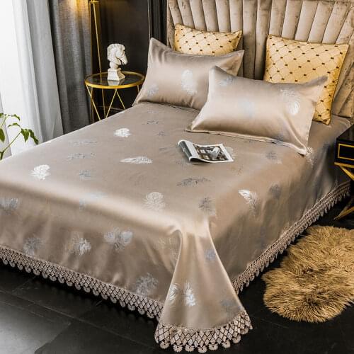 High-Quality Ice Silk Jacquard Mat Pillowcase, With Lace, Sheet Style, Suitable For 1.5/1.8/2.0m Bed