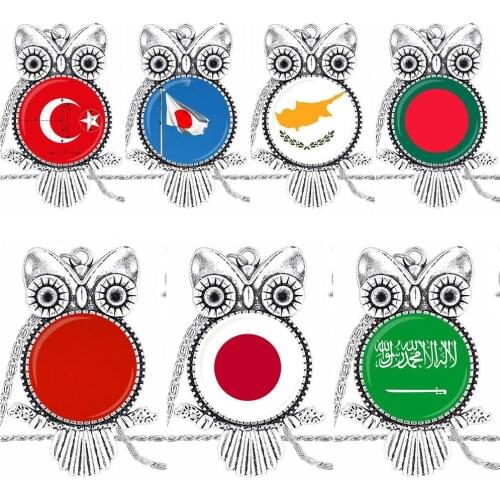 Jewelry Fashion Statement Necklace Glass Necklaces Pendants For Women Wedding Japan and Cyprus and Saudi Arabia National Flag