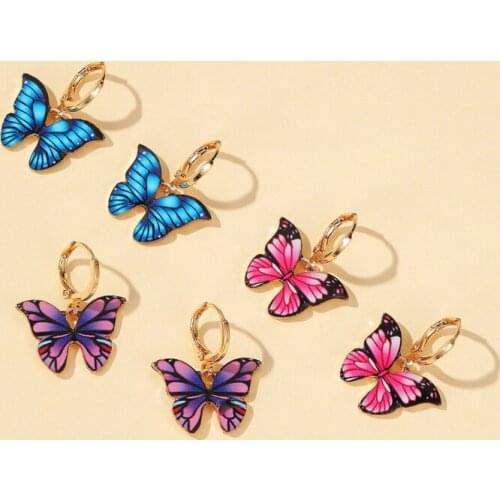 Korean Style Colorful Butterfly Earrings for Women Fashion Hot Clip Round Dangle Drop Jewelry Pendientes Gift Wholesale QW74