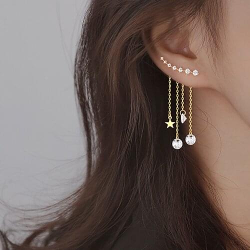 2021 Korean Fashion Jewelry New Trend Gold Silver Plated Long Tassel Two-Way Crystal Beads Star Ear Climber Earrings For Women