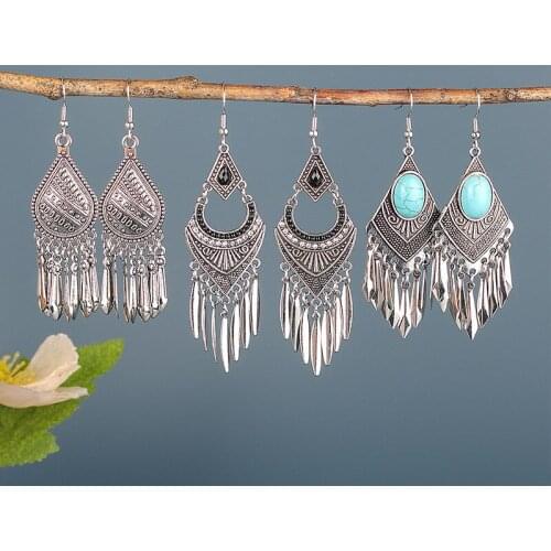 Handmade Womens Vintage Silver Color Tassel Earrings Exaggerated Ethnic Shell Drop Round Bohemian Earrings Hangers Wholesale