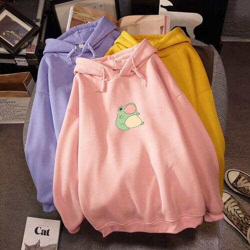 Cute Frog Hoodie Harajuku Aesthetic Oversized Sweatsuit Plus Size Korean Women Cartoon Print Pullover Sweatshirt Sudadera Mujer