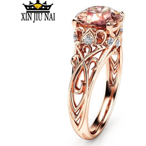 Crystal Zircon Rose Gold Hollow Flower Wedding Rings for Women Rhinestone Engagement Ring for Female Jewelry Bague Anillos Mujer