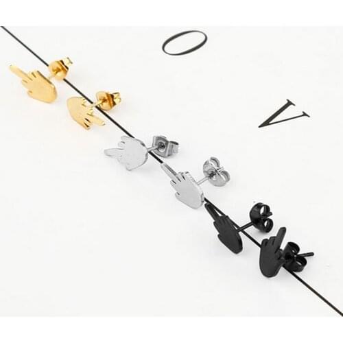 1 Pair Three Color Fashion Rock Middle finger Shape Men And Female Personalized Earrings Stainless Steel Jewelry Stud Earring